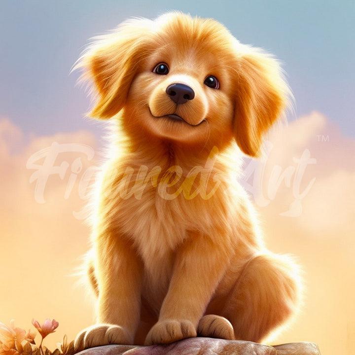 Actual product image Figured'Art Mini Diamond Painting - Cute Golden Retriever Pup