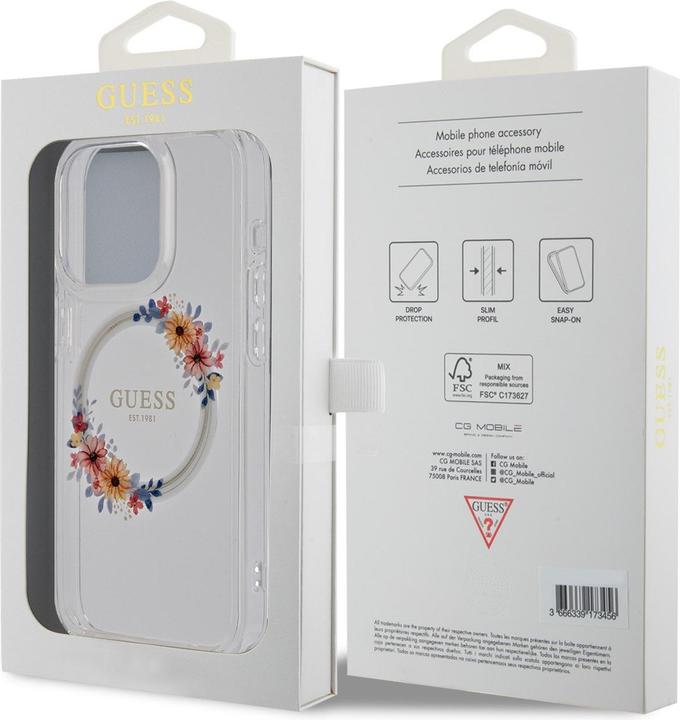 Immagine prodotto Guess GUHMP15XHFWFCT Custodia rigida trasparente per iPhone 15 Pro Max 6,7" IML Flowers Wreatch MagSafe (Apple iPhone 15 Pro Max)