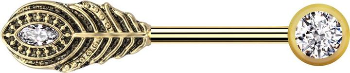 Actual product image Star Piercing Barbell gold plated with balls front crystal silver and feather (Brass, Surgical steel 316L)