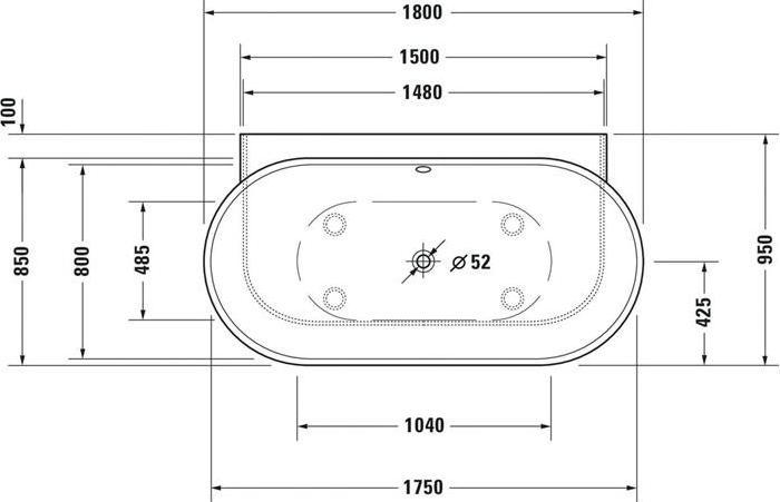 Produktbild Duravit Badewanne LUV 1800x950mm Vorwandver 2 RS weiss (252 l, 180 cm, 95 cm)