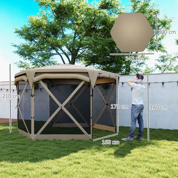 Produktbild Swisshandel24 Faltpavillon sechseckig ca. 3,5x3m mit abnehmbaren Dach Wasserdicht, Khaki (345 cm, 300 cm)