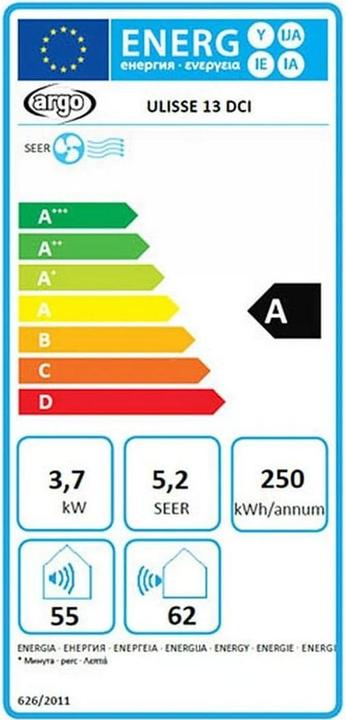 Label énergétique Argo Ulisse 13 DCI Eco (40 m², 13500 BTU/h)