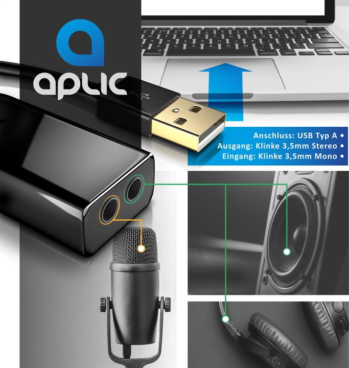 Image du produit Aplic Carte son Virtual 7.1 Surround, USB mini externe, Dynamic 3D Surround, entrée 3,5mm, sortie 3,5mm (USB 2.0)