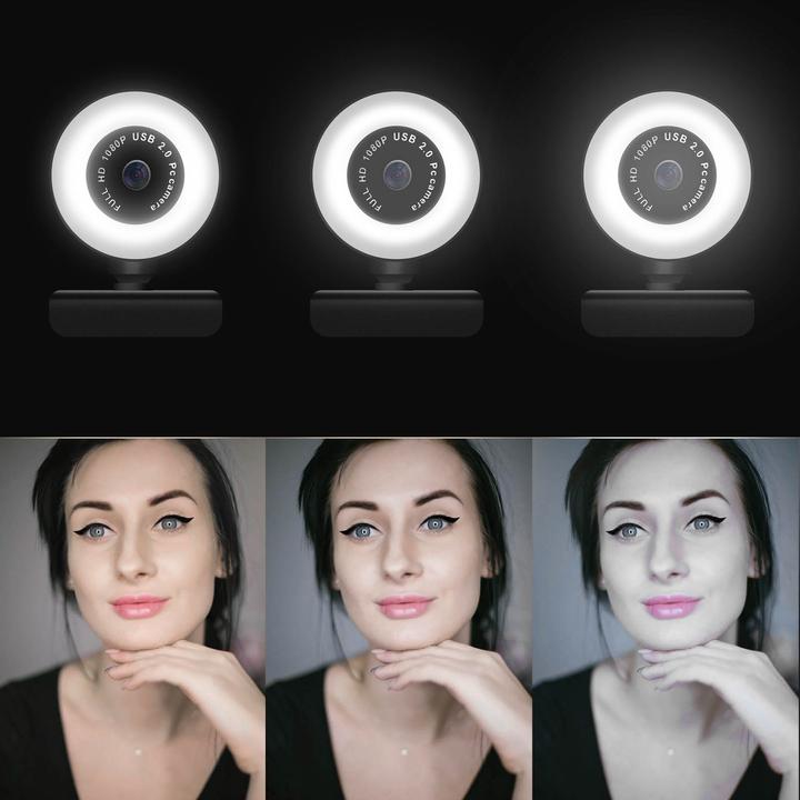 Produktbild Avizar Webcam Ring Light USB 1080p Full HD Light Ring, mit Mikrofon - Schwarz (2 Mpx)
