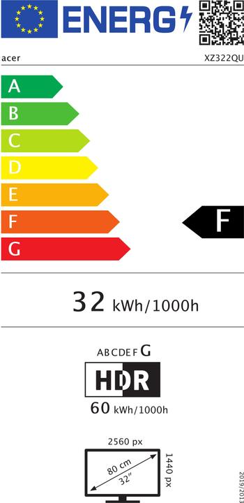 Label énergétique Acer Nitro XZ322QUSbmiipphx (2560 x 1440 pixels, 31.50")