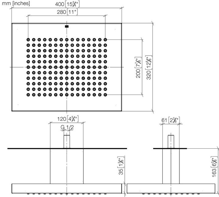 Actual product image Dornbracht Performing Water JustRain rain shower with ceiling connection, 400x320 mm (24.50 l/min)