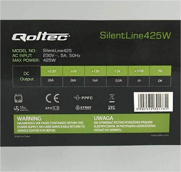 Actual product image Qoltec SilentLine - 425 W - 230 V - 50 Hz - 5 A - Passive - 26 A (450 W)