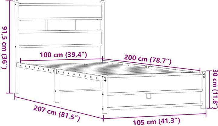 Produktbild VidaXL Metallbett Bett Lattenrost Einzelbett Bettgestell ohne Matratze 100x200cm (100 x 200 cm)