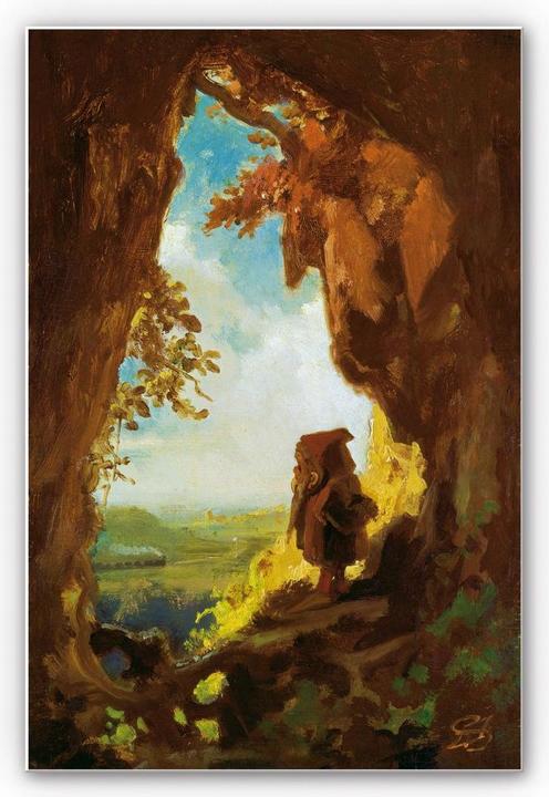 Immagine prodotto Trenddeko Spitzweg - Gnomo, guardando una ferrovia (40 x 60 cm)