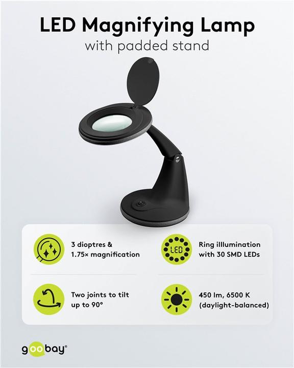 Image du produit Goobay Lampe loupe à LED sur pied, 6 W, noire