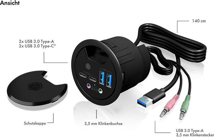 Actual product image Icy Box IB-HUB1403B (USB-A, 4 Ports)