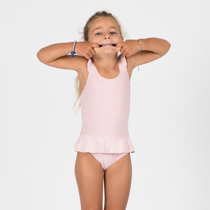 Nabaiji Badeanzug Röckchen Baby/Mädchen - gestreift rosa/weiss