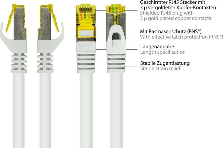 Image du produit Good Connections Câble patch RJ45 avec câble brut Cat.7 et protection de nez de verrouillage (RNS®), S/FTP, PiMF (S/FTP, CAT7, 10 m)