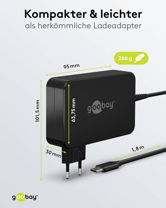Actual product image Goobay USB-C charger for laptops 90 W black (90 W)