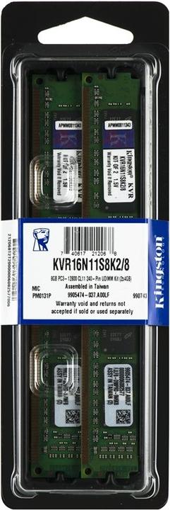 Actual product image Kingston ValueRAM (2 x 4GB, 1600 MHz, DDR3-RAM, DIMM)