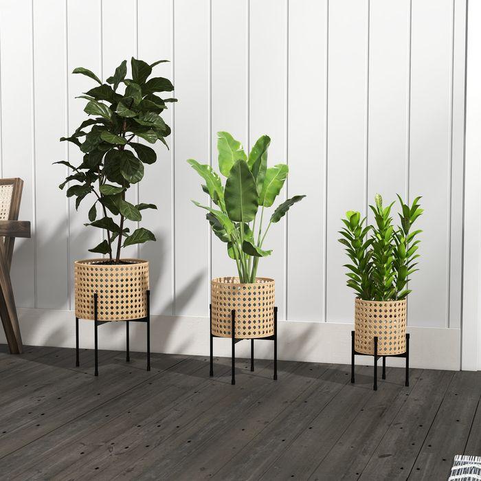 Actual product image Swisshandel24 Set of 3 plant stands Flower stand with rattan look Plant stool Flower stool for indoor and outdoor