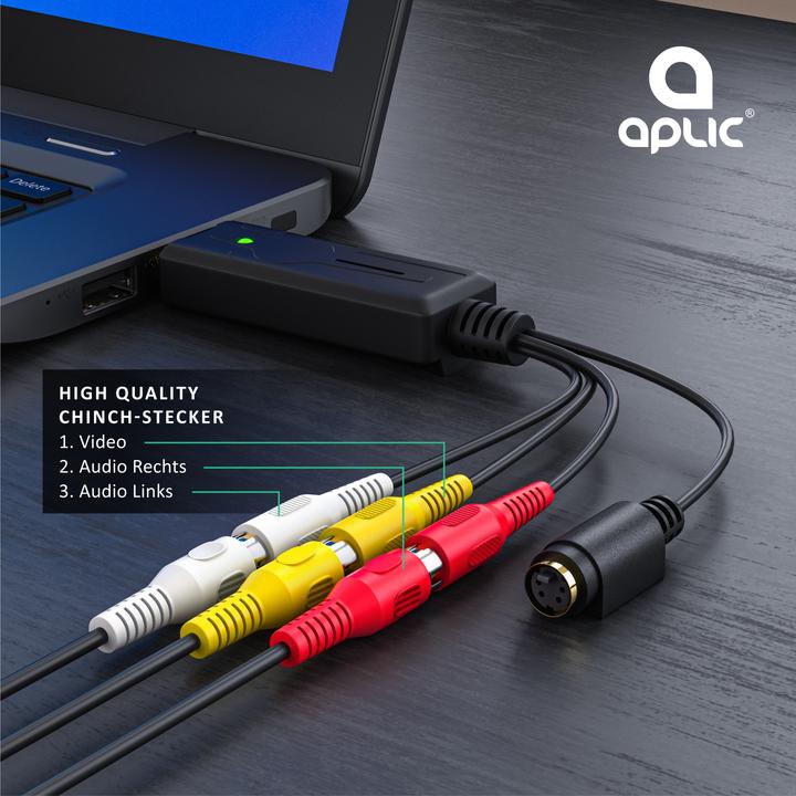 Actual product image Aplic USB audio video grabber, video audio converter, video adapter for post-production, VHS, for Windows (USB 2.0, analog TV signal)