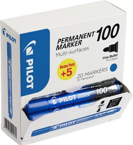 Actual product image Pilot Permanent marker round tip 100 blue 20 pieces (Blue, 1 mm, 20 x)