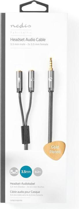 Actual product image Nedis Stereo audio cable - 3.5 mm male - 3.5 mm female - gold plated - 0.20 m - round - anthracite/G (0.20 m, 3.5mm jack (AUX))