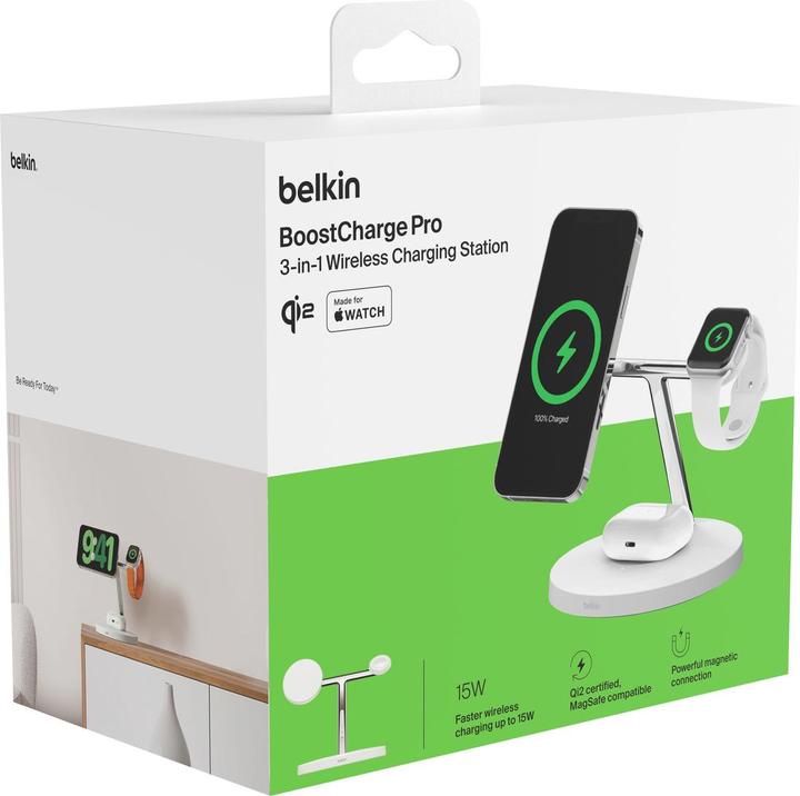 Produktbild Belkin BOOST CHARGE PRO Qi2 3in1 magn.Ladestat.15W ws. WIZ032kqWH (15 W)