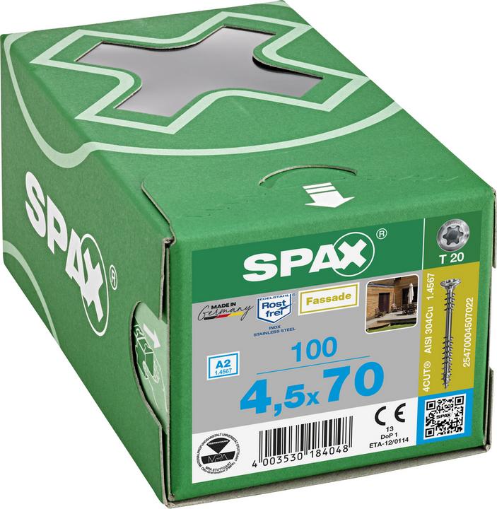 Actual product image Spax Facade screw 4.5 x 70 mm 100 pcs. Stainless steel A2 ( 25470004507022 ) Fixing thread Mini lens (100 Screws per piece)