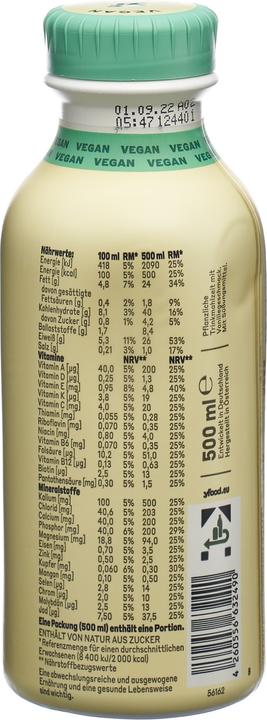Nutritional values and ingredients YFood Vegan vanilla (Vanilla, 6 x)