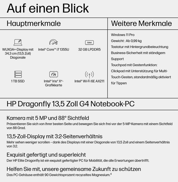 Produktbild HP Dragonfly G4 (13.50", Intel Core i7-1355U, 32 GB, 1000 GB, DE)