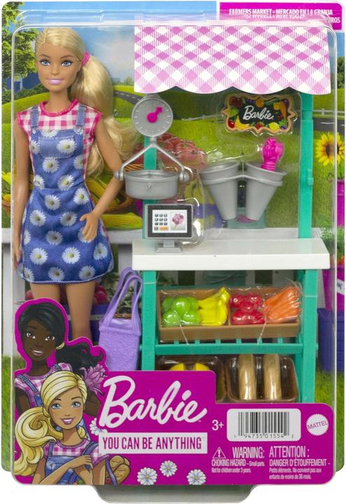 Actual product image Barbie "Fun on the farm" farmers' market playset, -doll (blonde), market stall, till, vegetables, bread
