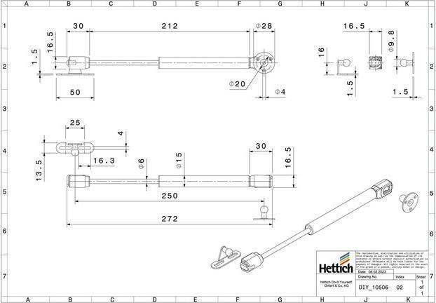 Produktbild Hettich Klappensttze Lift Basic, rechts/links verwendbar, ffnungswinkel 80 - 110, 1 Stck.