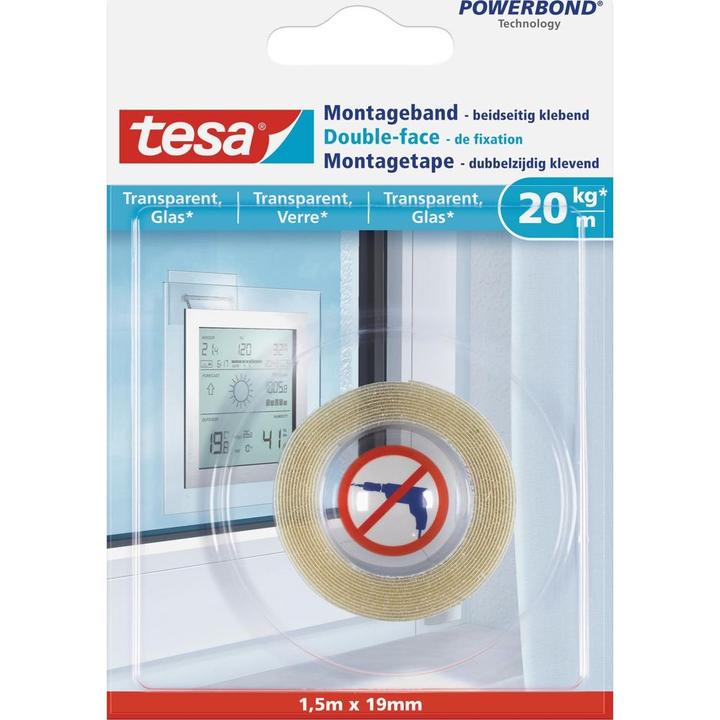 Produktbild tesa Montageband für Glas, doppelseitiges Montageklebeband (19 mm)