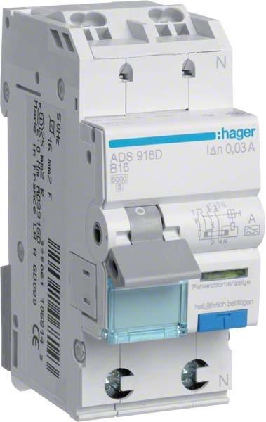 Actual product image Hager Ground fault circuit interrupter 1P+N 6kA B-20A 30mA ADS920D