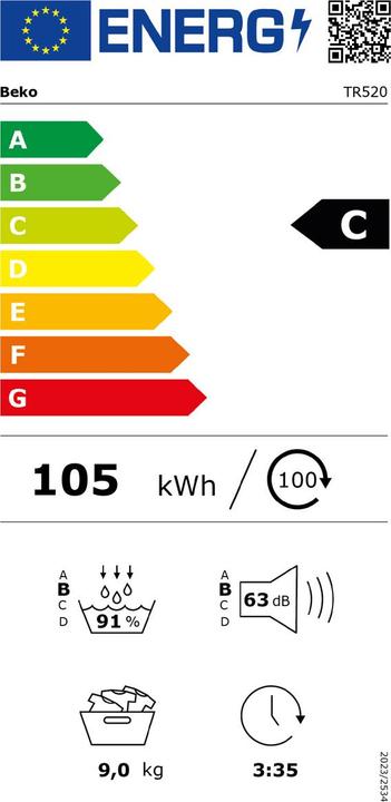 Energie-Label Beko TR520 (9 kg, Rechts)