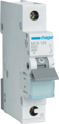 Image du produit Hager LE MCS125. Courant nominal : 25 A. Type : Type C, Quantité de modules (max) : 1 module(s). Largeur