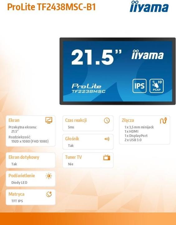 Actual product image iiyama Dis Public 22 TF2238MSC-B1 TOUCH (1920 x 1080 pixels, 22")