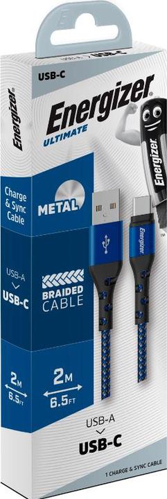 Produktbild Energizer Kabel aus Metall / geflochtenem Nylon - USB-C - 2 m, blau (2 m, USB 3.0)