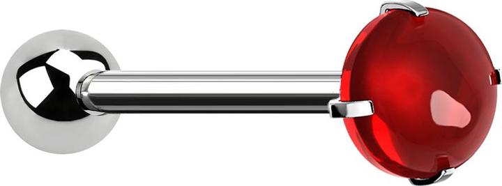 Star Piercing Barbell silber mit Kugel und Cabochon rot gefasst (ohne Messing, Chirurgenstahl 316L)