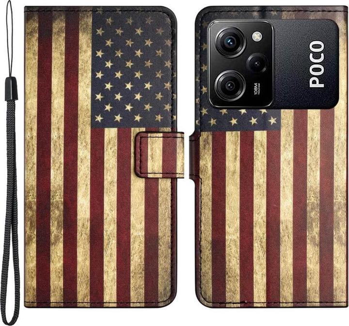 Produktbild Cover-Discount Xiaomi Poco X5 Pro - Leder Etui Hülle USA Amerika Flagge (Xiaomi Poco X5 Pro, Xiaomi Redmi Note 12 Pro 5G)