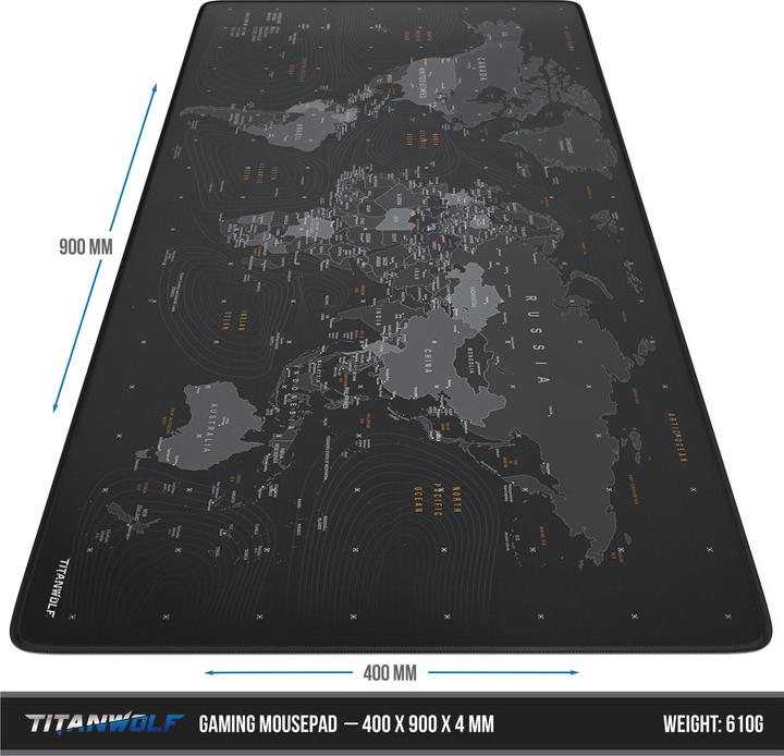 Produktbild Titanwolf Gaming Mauspad XXL, glattes Stoffgewebe, Speed Mausmatte 900 x 400mm grosse Fläche, Globus (Wide)