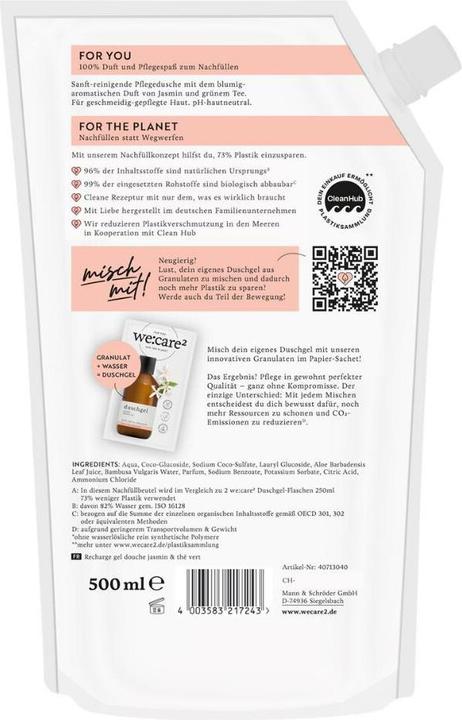 Image du produit we:care2 Nachfüllbeutel Duschgel, Jasmin-Grüner Tee (500 ml)