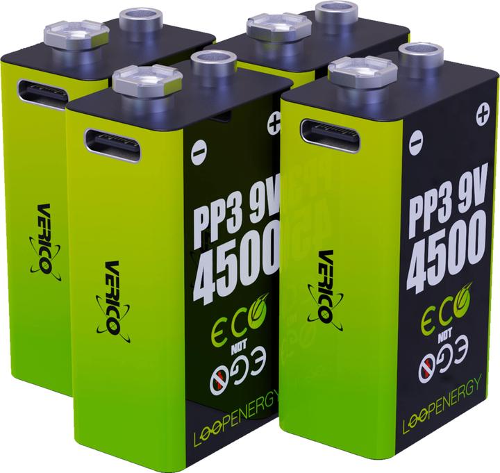 Actual product image Verico Li-ion battery Loop Energy 9 V block, pack of 4 (4 pcs., 9V Block)