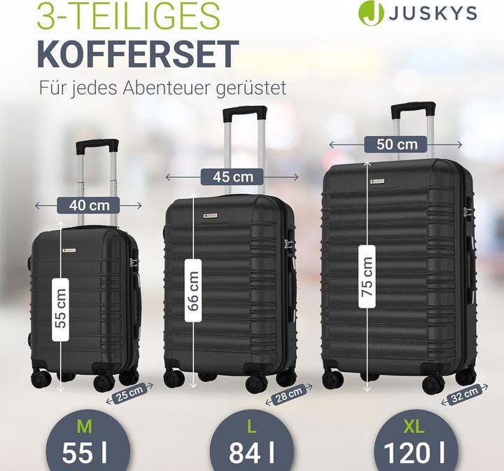 Image du produit Juskys 3-teiliges Hartschalenkoffer-Set mit 360° Rollen (120 l, M (50 - 90l), XL (à partir de 115l))