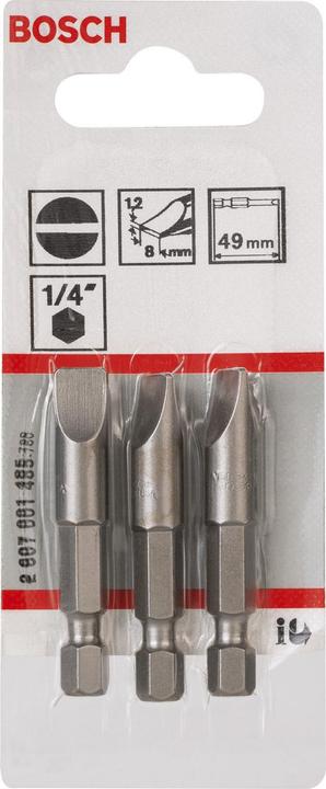 Produktbild Bosch Professional Zubehör Schrauberbit Extra-Hart S 1,2 x 8,0, 49 mm, 3er-Pack (S1.2x8.0)