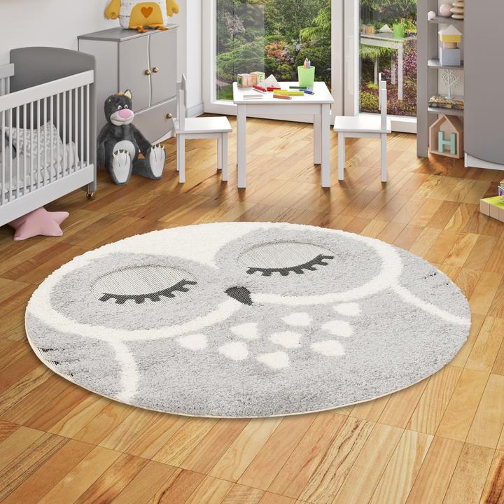 Actual product image Pergamon High Pile Long Pile Shaggy Kids Carpet Richie Owl Round (120 x 120 cm)