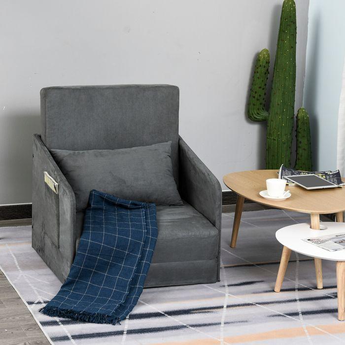 Produktbild Swisshandel24 Schlafsofa Sofabett Einzelsofa Waschbarer Bezug 2 Seitentaschen Kissen Metall Grau 70 x 76 x 77 cm