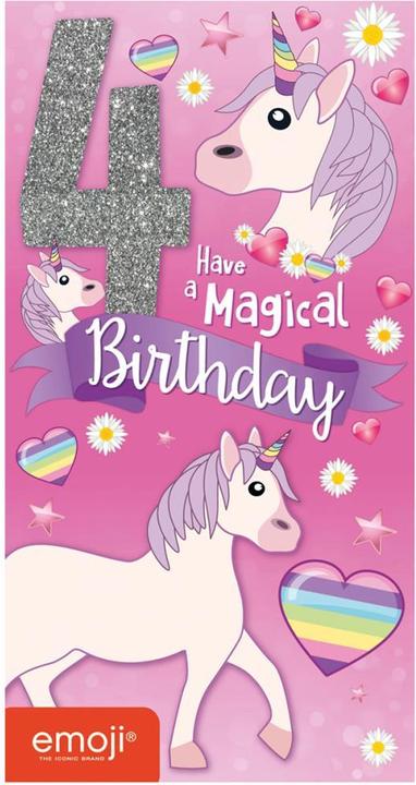 Actual product image Emoji Have A Fabulous Unicorn 4th Birthday Greetings Card
