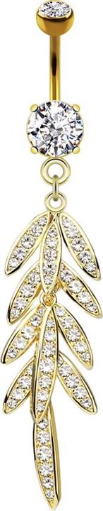 Produktbild Star Piercing Banane 14k vergoldet mit zwei Kugeln Kristall silber Anhänger Blätter (Messing, Chirurgenstahl 316L)