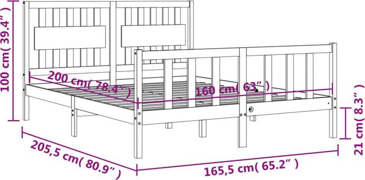 Produktbild VidaXL Massivholzbett mit Kopfteil 160x200 cm (160 x 200 cm)