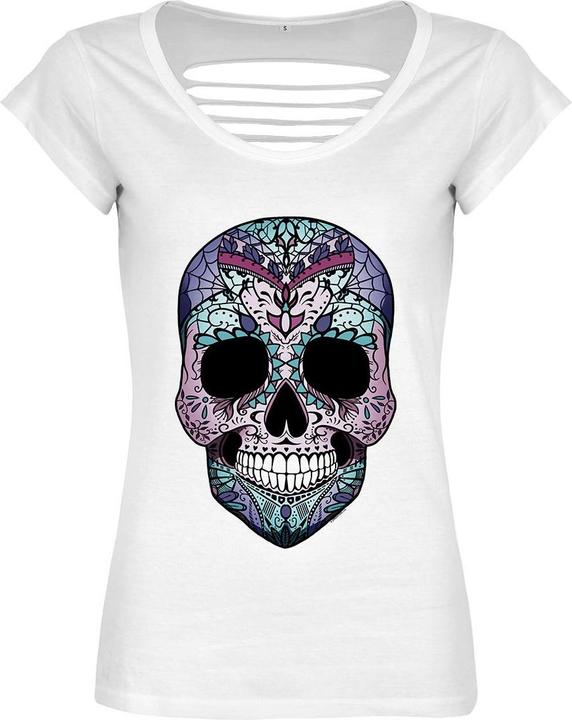 Produktbild Grindstore TShirt mit buntem Totenkopf und raffiniertem Rückenausschnitt (36 D)