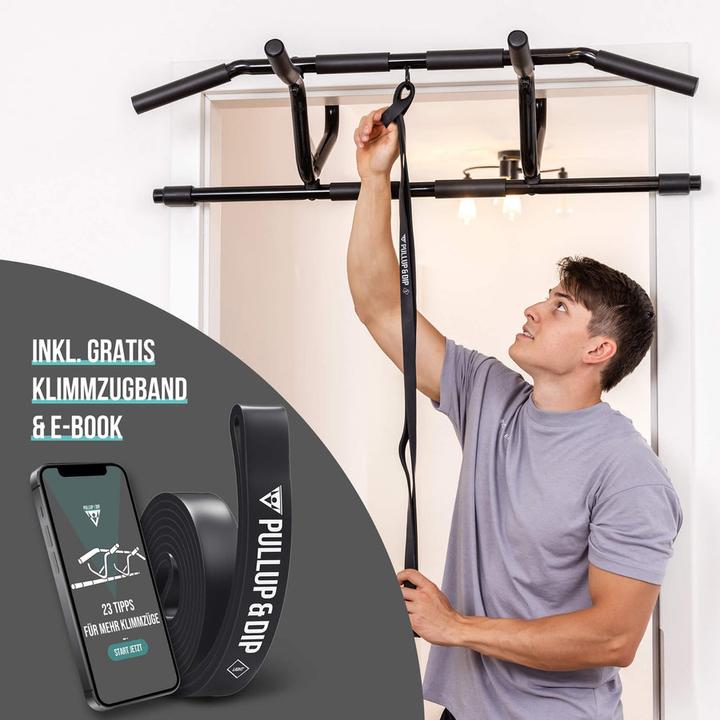 Actual product image Pullup & Dip Klimmzugstange Tr zum Einhngen im Trrahmen ohne Abrutschen, inkl. Klimmzug Band