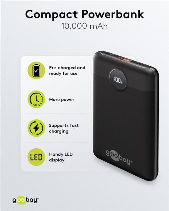Produktbild Goobay Powerbank Kompakt 10.000 mAh (10000 mAh, 22.50 W, 38.50 Wh)